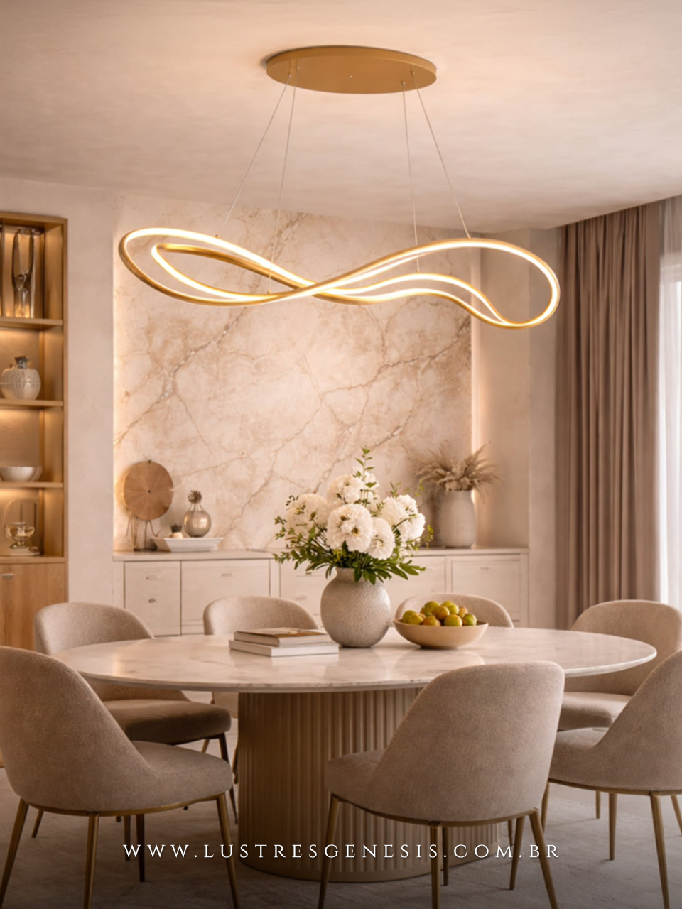 Lustre Pendente de LED Moderno 115cm Dourado Lustres Genesis loja online de Lustres e Iluminação Decorativa